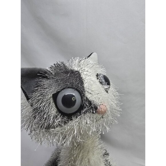 Twisted Whiskers Cat Carlton Card 13" Plush Long Neck Gray White Shaggy Poseable - Picture 2 of 7